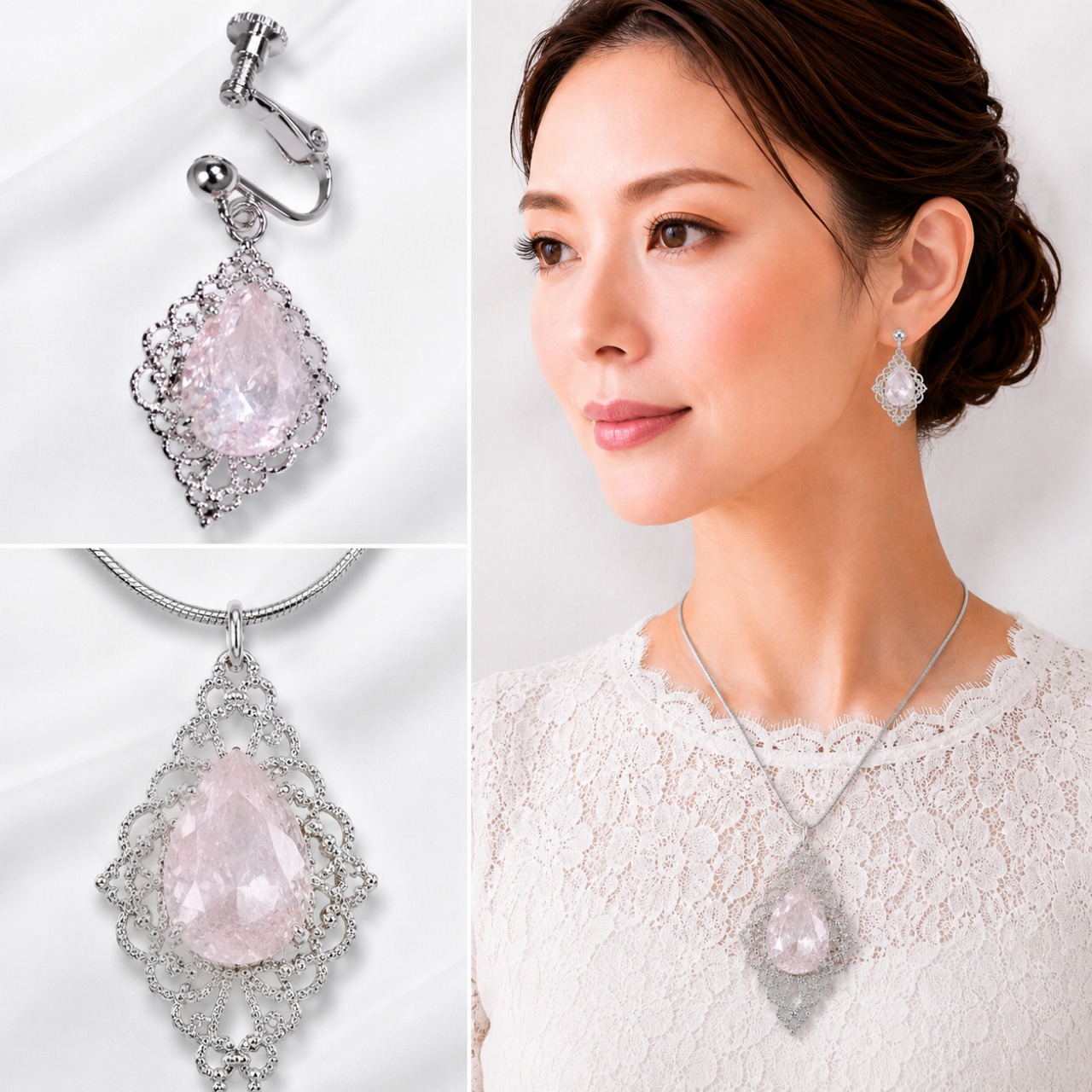 ほんのり桜 ドロップ (ピアス／痛くなりにくいカバー付きイヤリング)