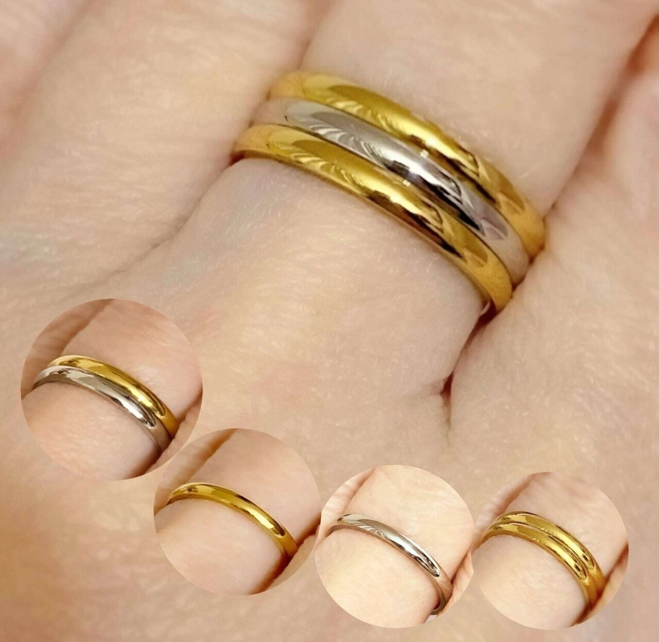 重ね付け 3連 スタッキングリング 「艶」スリム|金属アレルギー対応｜サージカルステンレス - 画像 (2)